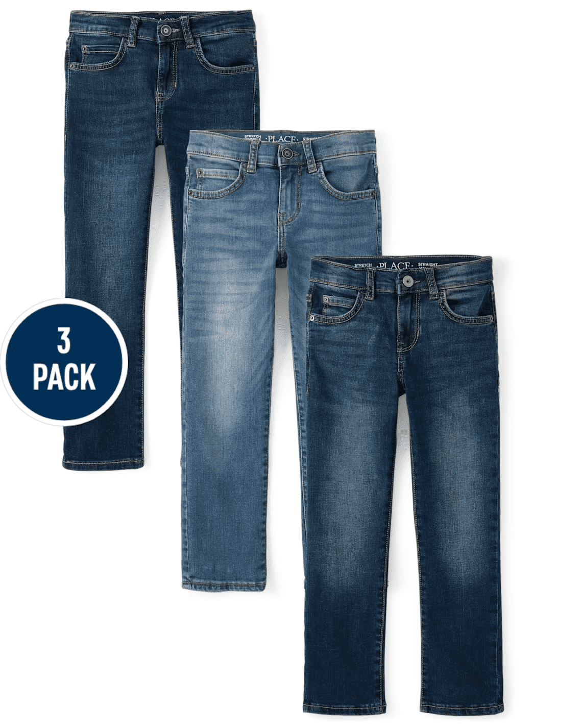 The Children's Place Boys Stretch Straight Fit Jeans, 3-Pack, Sizes 4-18