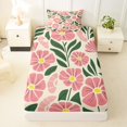 thumbnail image 3 of jejeloiu Modern Floral Twin Sheets For Girls,Bold Pattern Bedding,Pink Cream Green,3-Piece,1 Fitted Sheet and 1 Pillowcase, 3 of 6
