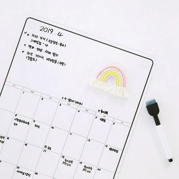 Planificador mensual de pizarra blanca Tablero magnético para mensajes para refrigerador Tableros de notas Calendario con imán para refrigerador Planificador diario