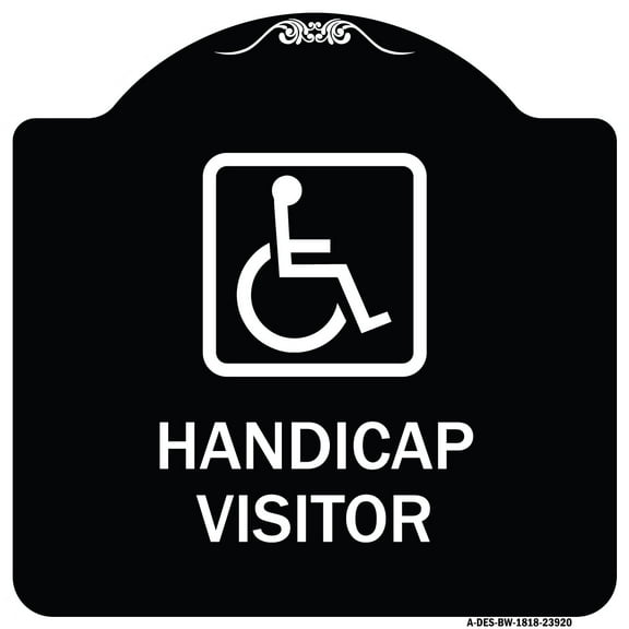 SignMission Designer Series Sign - Handicap Visitor (With Graphic) | Black & White 18" X 18" Heavy-Gauge Aluminum Architectural Sign | Protect Your Business & Municipality | Made in the