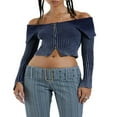 thumbnail image 1 of Long Sleeve Crop Tops with Gradient Ribbed Pattern for Women, 1 of 5