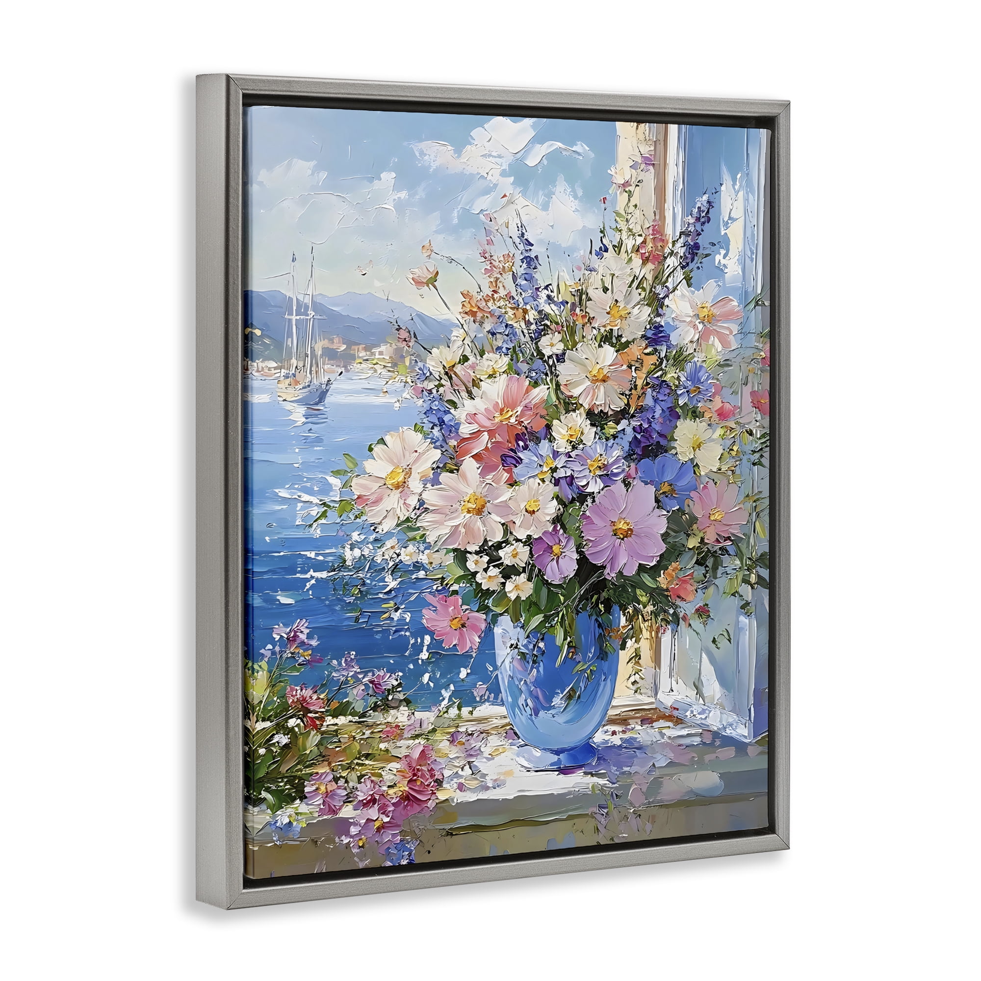 Stupell Industries Beautiful Bouquet on Ledge Gray Framed Floater Canvas Wall Art, design by Creative Studio