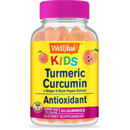 WellYeah Turmeric Curcumin with Black Pepper Gummies for Kids - Natural Immune Support, Joint and Muscle Health, Digestive Health, and Brain Function - Non-GMO, Vegan, Gluten-Free - 60 Count