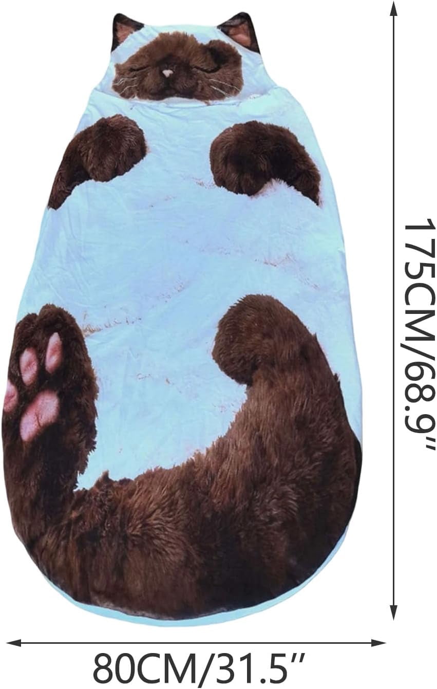 Adult Soft Sleeping Bag – Plush Cat Envelope Sleeping Bag for Camping, Sleepovers & Home Lounging, Washable Warm Blanket 68.9x31.5 (cat D)