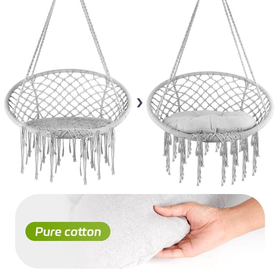 Tanfengu, Hanging Chair with Cushion, 360LBS Load Capacity Hand-Woven Swing Chair,Portable Hammock Chair ,for Bedroom Patio Balcony