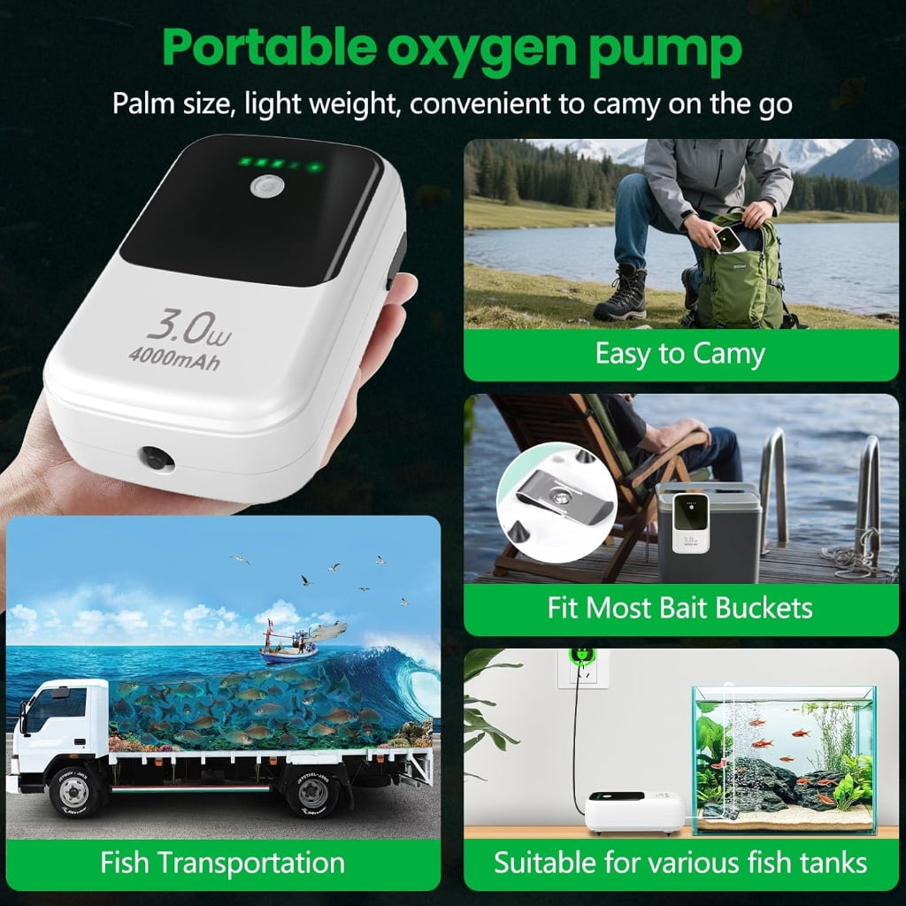 Oasiva Adjustable Airflows Oxygen Pump for Fishing, Fish Tanks Air Pumps for Aquarium with Air Outlets Quiet Aquarium Air Pumps