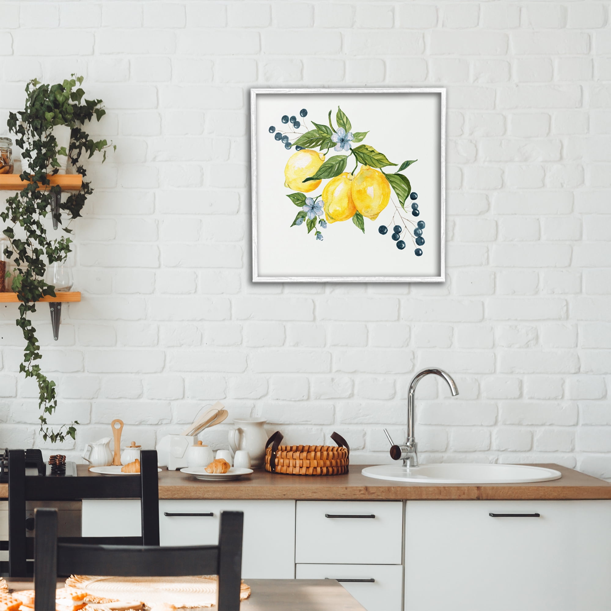 Stupell Industries Lemons with Blossoms & Berries White Framed Giclee Art, design by Livi Finn