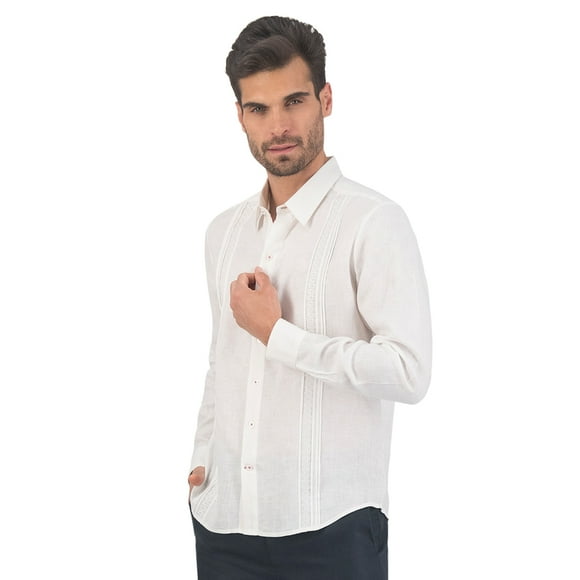 Camisa Guayabera Manga Larga 100% Lino Color Blanco Chica Abito Everet