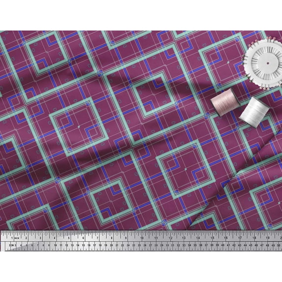 Soimoi Velvet Fabric Geometric Check Print Sewing Fabric Yard 58 Inch Wide