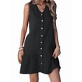 thumbnail image 2 of Women'S V Neck Solid Color Loose Sleeveless Dress Fashion Casual Summer Maxi Beach Gown Black 5XL, 2 of 10