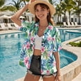 thumbnail image 4 of Uorisanigo Hawaiian Hibiscus Couple Matching Outfit Husban and Wife Clothing Summer Men's Button Down Shirt and Women's Short Sleeve Shirts Hawaiian Party Blouse Tops, 4 of 8