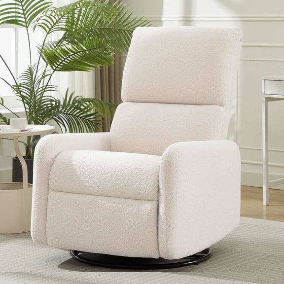 360° Swivel Rocking Chair with Side Pockets, Steel Base, Compact Nursery Glider for Small Spaces
