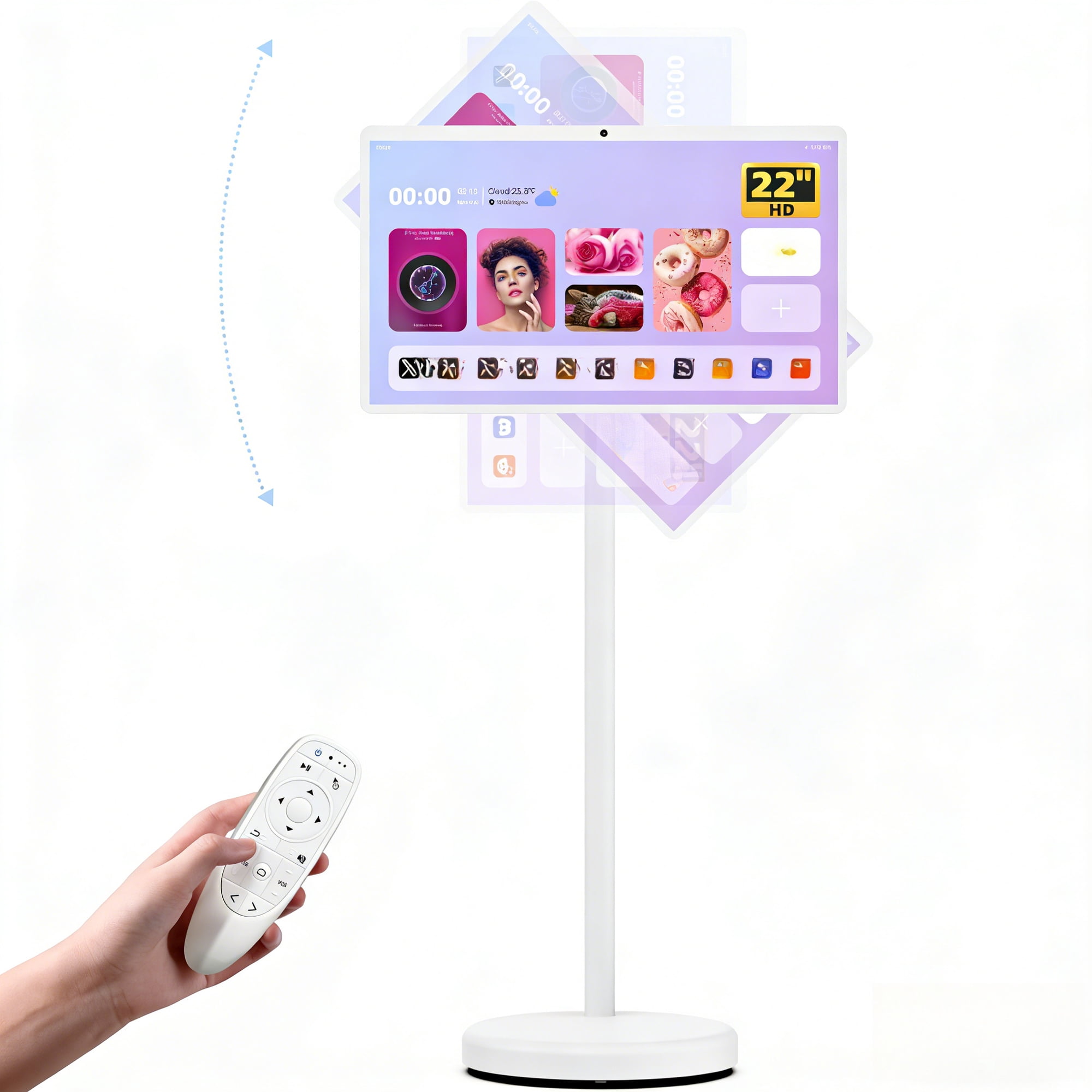cooboom 21.5 inch Smart Portable TV on Wheels, 1080P Touch Screen Monitor , Smart Rolling TV Built-in 13MP Camera, Remote Control.