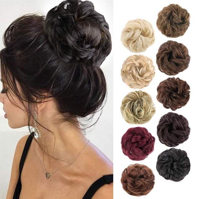 1PCS Chignon Désordonné Extension de Chouchous Cheveux Bouclés Ondulés Synthétiques pour Femmes