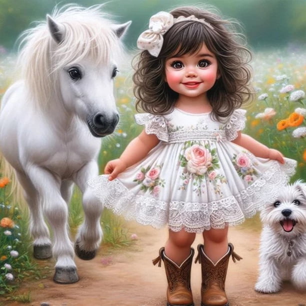 Cuadro de Pintura con Diamantes Wdftyju Sunshine Girl y Puppy 30x30CM