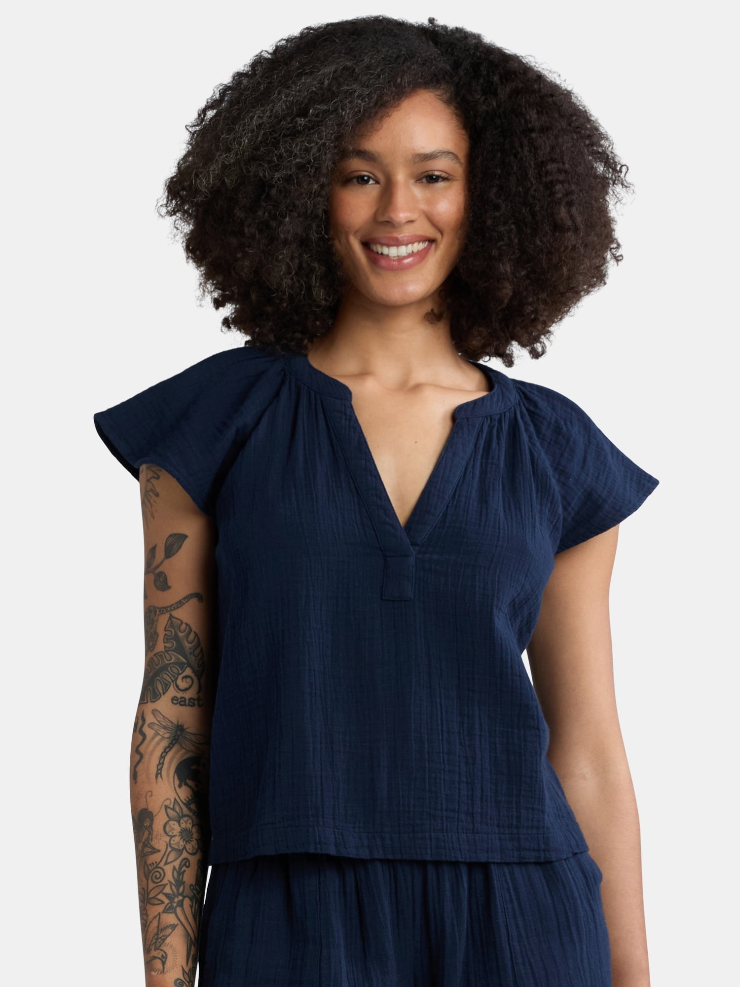 Time and Tru Women's Double Cloth Short Set, Sizes XS-XXXL
