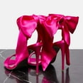 thumbnail image 3 of FSJ Women Bridals Round Open Toe Back Bowknot Sandals Lace-up Satin Stiletto High Heel Ankle Strap Sandals Wedding Dressy Shoes Size 10 Pink, 3 of 5