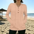 thumbnail image 4 of Sun Hoodie for Women – SPF 50+ UV Protection Long Sleeve Sun Shirt Women's Sports V-neck Sun Protection Hooded Solid Color Front Decorated Button Long Sleeve Top, 4 of 7
