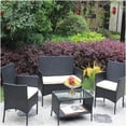 thumbnail image 3 of 4-PC All-Weather PE Wicker Patio Conversation Set, Black Sofa with Beige Cushions and Glass Table, 3 of 10