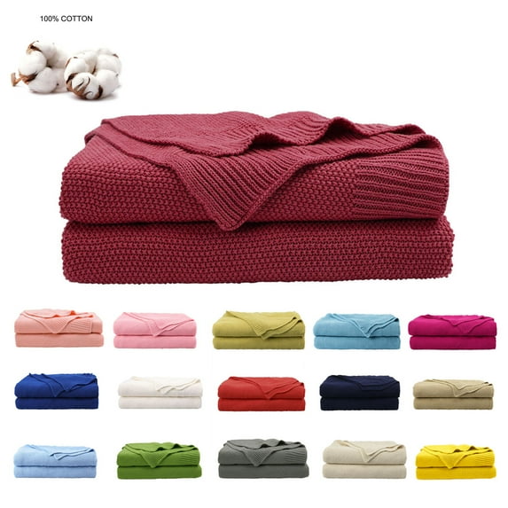Cotton Cable Knit Throw Blanket for Couch Sofa Chair Soft Knitted Throw Home Decorative Red 50" x 70"