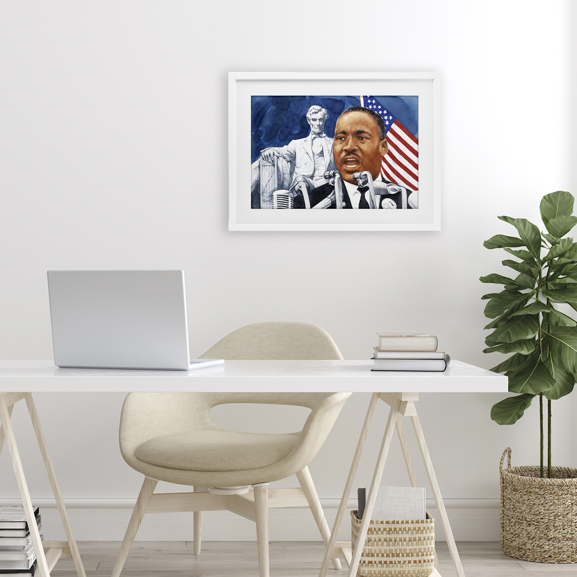 1960s American Speech Portrait White Framed Print Under Glass, design by Wind River Studios