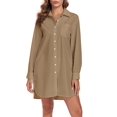 thumbnail image 4 of FIOPHY Women's Button Down Shirt Dress with Pockets Oversize Collared Long Sleeve High Low Tunic Dresses Blouse, Khaki,L, 4 of 5