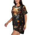 thumbnail image 3 of Womens Pajama Sets With Pocket, Floral Fox Lounge Sets Short Sleeve Sleepwear PJ Sets for Women, 3 of 6