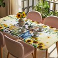 thumbnail image 3 of Spring Dog Table Cloths for 5 Foot Rectangle Tables, Sunflower Daisy Botanical Yellow Ombre Patio Waterproof Elastic Fitted Tablecloths, Washable Rectangular Table Cover for Camping, 3 of 8