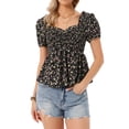 thumbnail image 1 of Blusa Floral de Manga Corta Puff INSPIRE CHIC para Mujer con Escote Corazón y Volantes Peplum Negra XL, 1 of 6