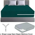 thumbnail image 2 of 100% Egyptian Cotton L Shape Zipper Mattress Cover, 800 TC, 26 Inch Deep Pocket Cal King Size (72x84), Stripe Teal, 2 of 6
