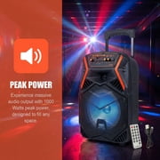 Curuk 8 Wireless Bluetooth Party Speaker, 1000W Peak Power Portable PA System with Heavy Bass Subwoofer, LED Lights, FM Radio, Remote & USB Rechargeable