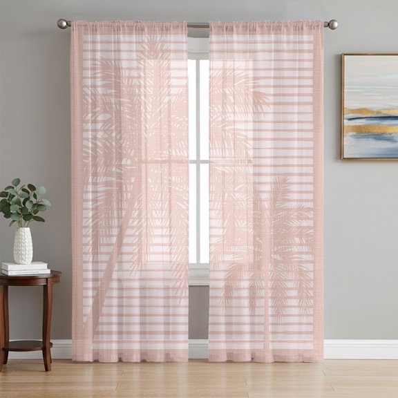 Palm Tree Sheer Curtains 63 Inch Length 2 Panels Set, Pink Summer Tropical Plants Silhouettes Voile Window Treatment Rod Pocket Curtains Sheers Drapes for Bedroom/Living Room/Kitchen 52x"63"x2