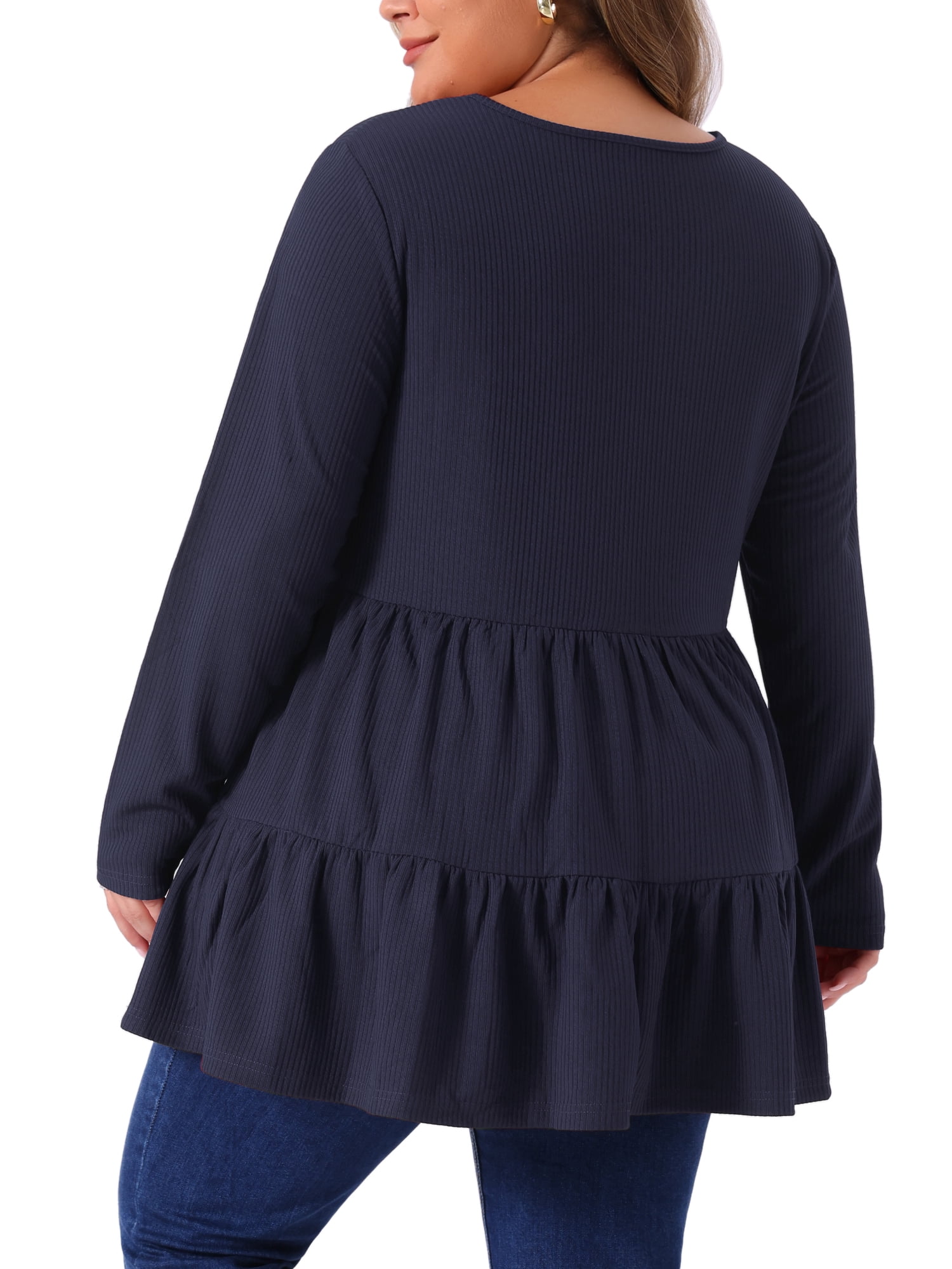 DARING DIVA Women's Plus Babydoll Crew Neck Casual Loose Peplum Tops 3X Navy Blue