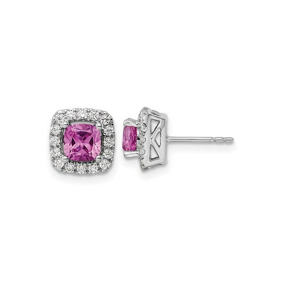 1.30 Carat (Ctw) Lab-Created Pink Sapphire Earrings in 14K White Gold with Lab-Grown Diamonds