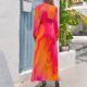 thumbnail image 2 of Vestido largo con diseño de fusión de mármol rosa, naranja y rojo, vestidos de noche para mujer 2024, vestidos de manga larga, 2 of 4