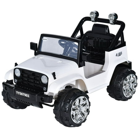 Costway 12V Kids Ride on Truck Jeep Car RC Remote Control w/ LED Lights Music (Best Way To Store Large Toy Trucks)