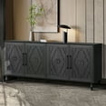 thumbnail image 4 of Sideboard Buffet, Wood Floor Cabinet With Carved Flower Door, Metal Handle, Freestanding Sideboard, Entryway Storage Unit Console Table, 4 of 8