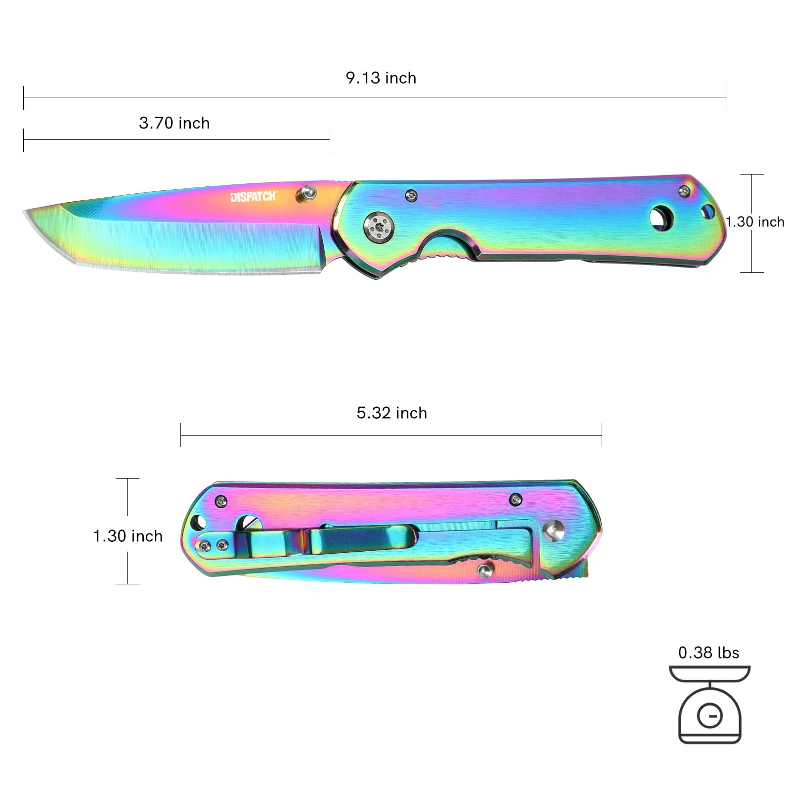 Dispatch 4PCS 5.3” Folding Pocket Knife, 3Cr13 Steel Blade, Pocket Knife with Non-Slip Steel Handle & Pocket Clip(Rainbow & Silver)