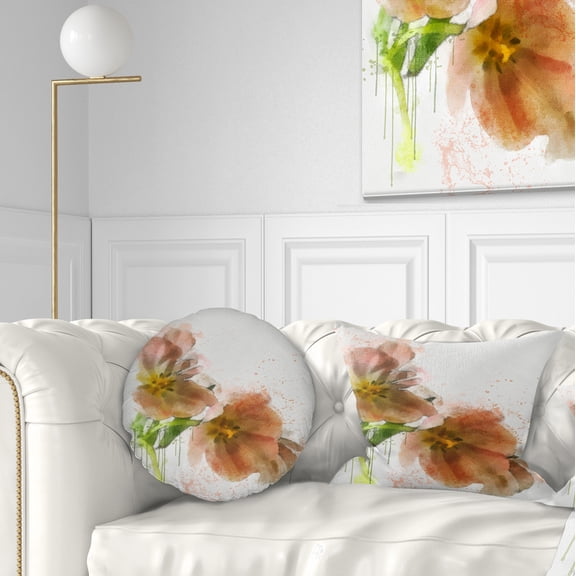 Designart Brown Tulips Sketch Watercolor - Floral Throw Pillow - 12x20