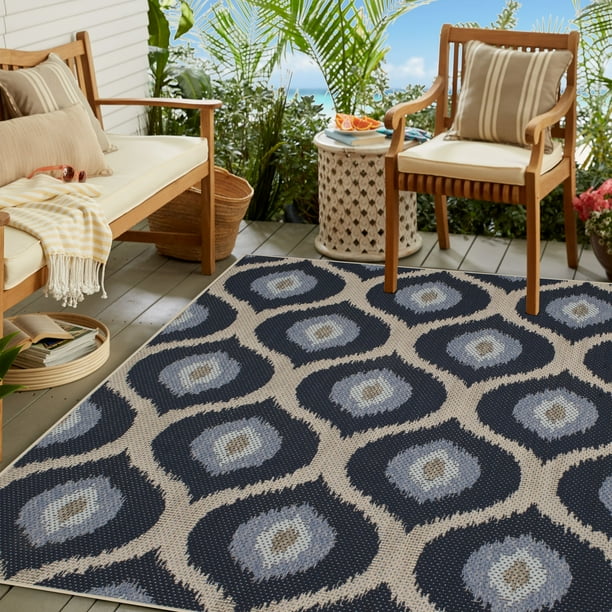 Mainstays Madina Isle Medallion Outdoor Area Rug, Blue, 8'x10