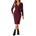 thumbnail image 2 of INSPIRE CHIC Women's 2024 Fall Winter Long Sleeve Tie Waist Bodycon Knit Wrap Sweater Dress XL Burgundy, 2 of 6