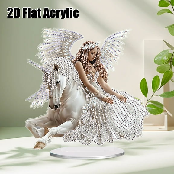 Diamond Painting Desktop Decoration, White Horse Angel 5D DIY Special Diamond Art Decoration Kit for Adults, Office Desktop or Christmas Holiday Gift