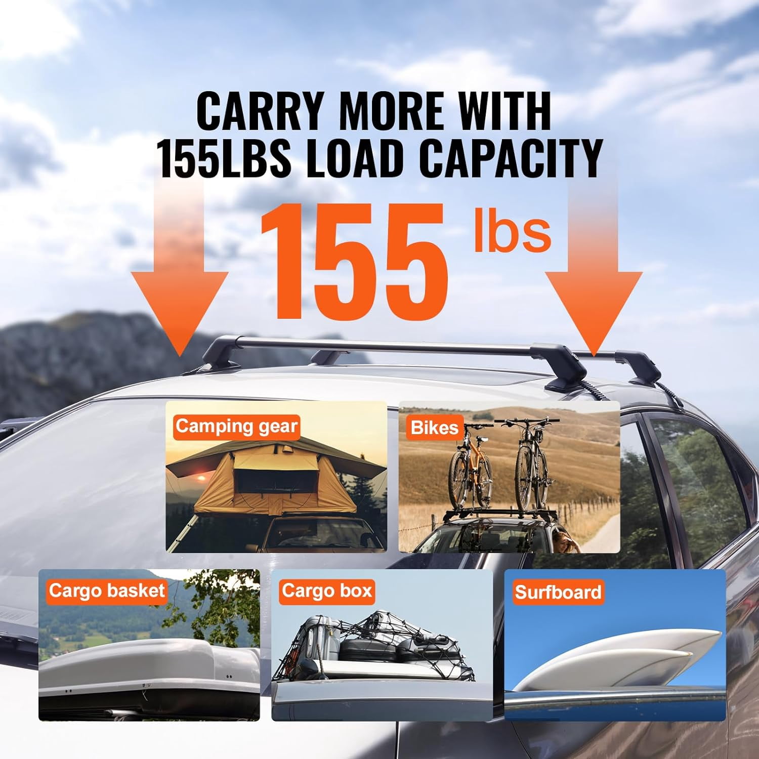 Universal Roof Rack Cross Bars, 41.3" Aluminum Roof Rack with 155 lbs Load Capacity, Adjustable Roof Crossbars with Locks, fit Cars Without Side Rail, for SUVs, Sedans, and Vans