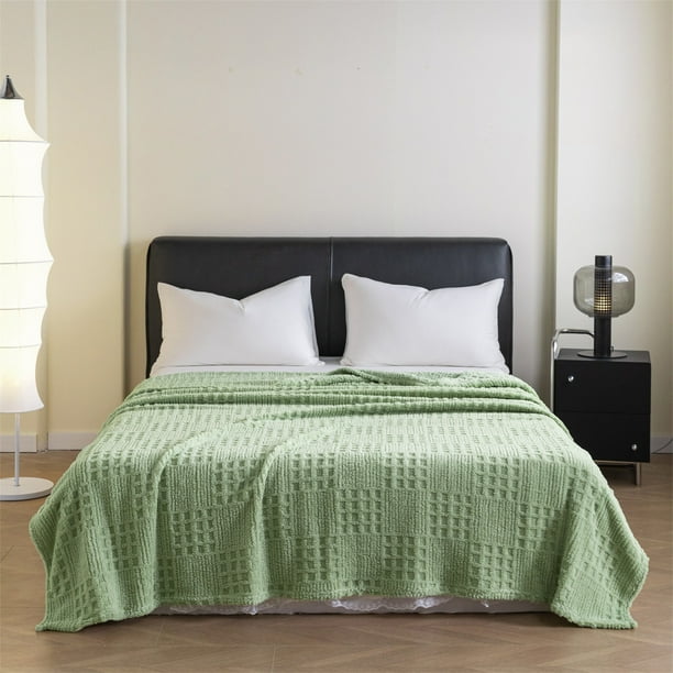 Mantas De Poliéster Manta de poliéster jacquard verde de 150x200 cm para cama o sofá, ligera y portátil (1 pieza). Rkxzt