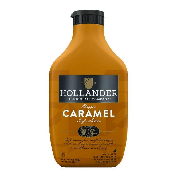Hollander Caramel Cafe Sauce | GMO Free | 15 fl. oz. Squeeze Bottle | Flip Cap