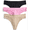 Pink Jubilee, Black Soot, Adobe Tan, variant on Women's Ribbed Modal Thong Panties, 3-Pack, Sizes XS to 3XL