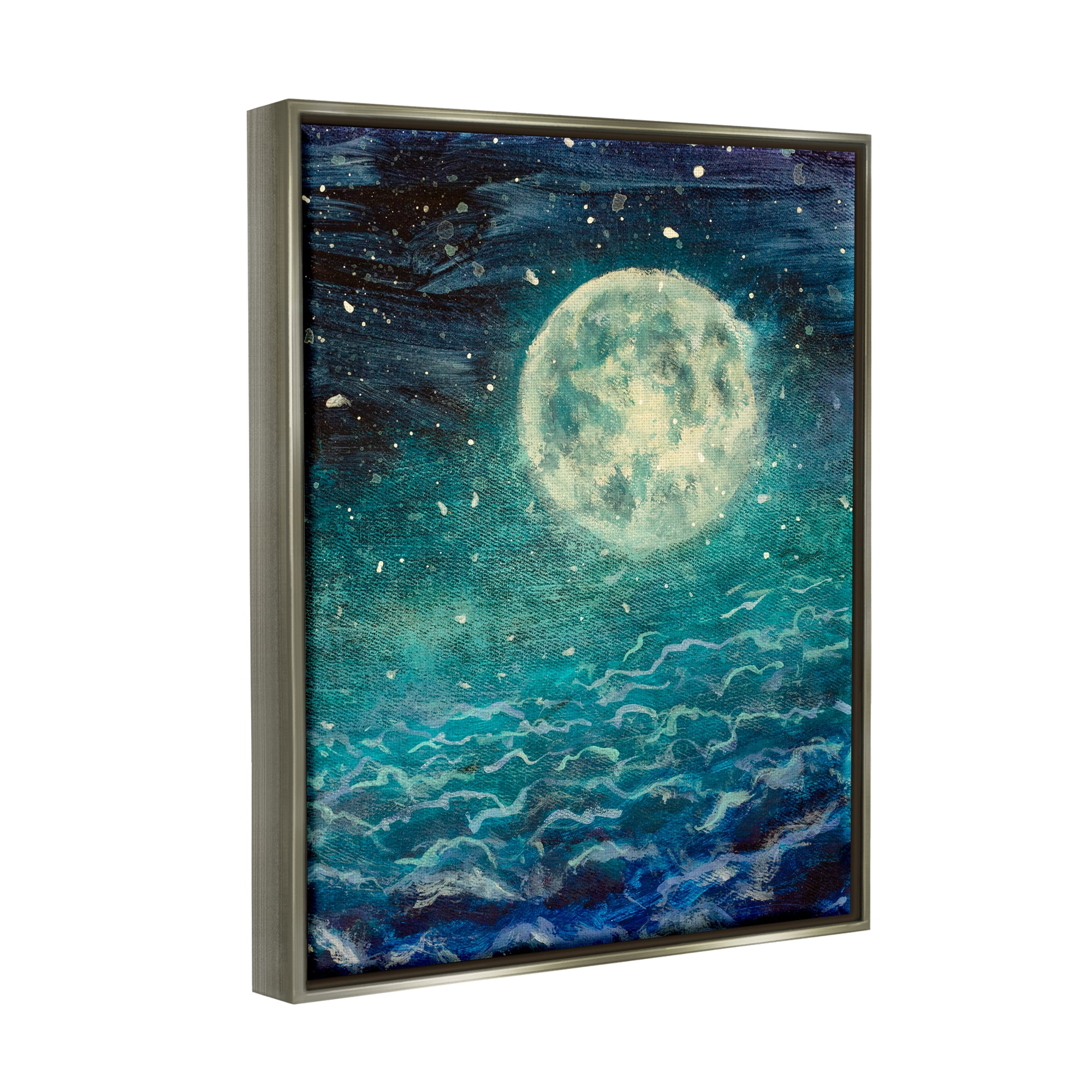 Stupell Industries Surreal Moon & Clouds Nature Painting Gray Floater Framed Art Print Wall Art, 17 x 21