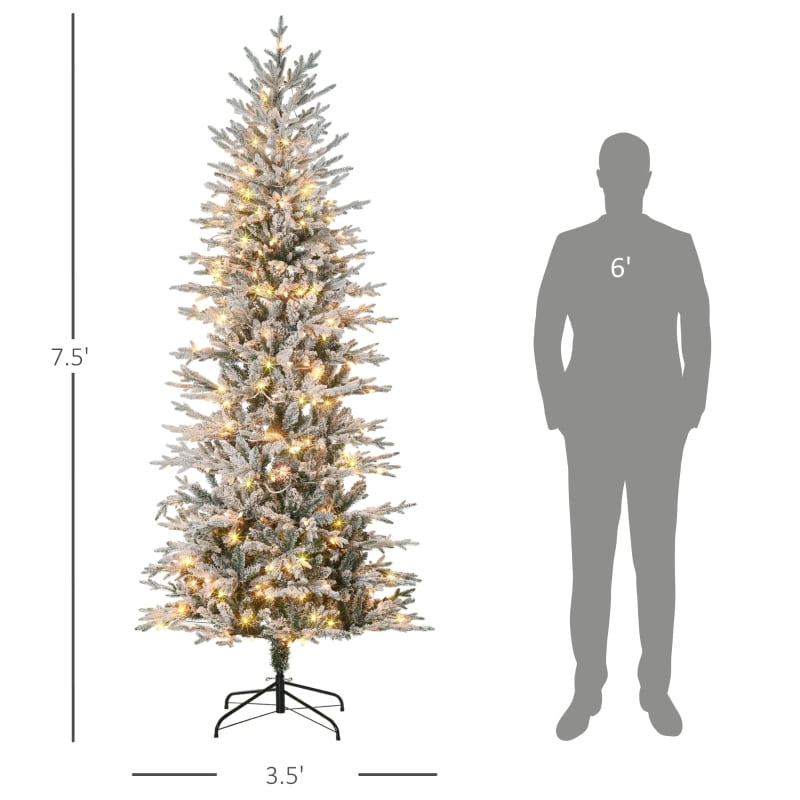 Alvantor Christmas Tree Pre-Lit Flocked with 350 Warm Lights & Auto-Open 42.5"x42.5"x90" 7.5ft Green