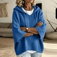 thumbnail image 5 of longantii Women's Hooded Knit Tops Soft Solid Color Drawstring Pullover Relaxed 3/4 Sleeve Oversized Knit Sweaters Daily Autumn Casual Loungewear Shirts Blue S, 5 of 6