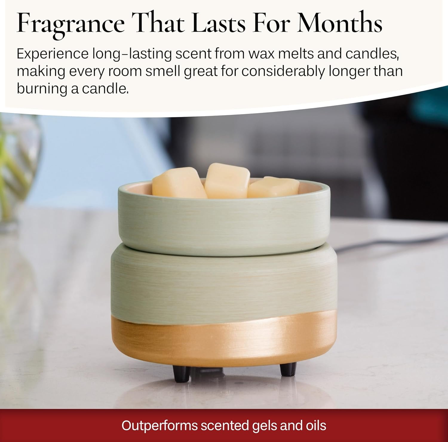 ETC 2-in-1 Candle and Fragrance Warmer for Warming Scented Candles or Wax Melts and Tarts with to Freshen Room, Midas